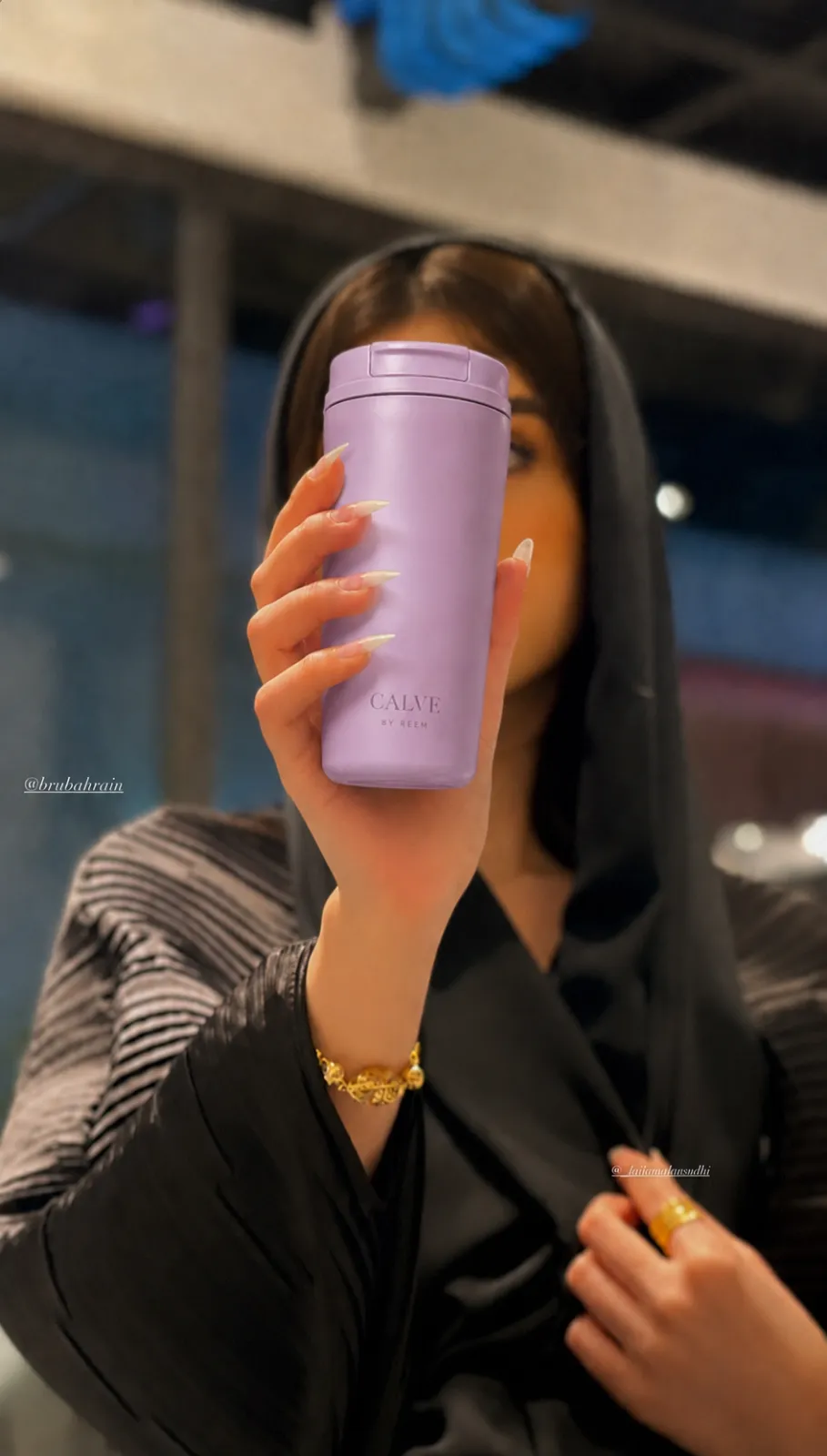 CALVE lavender tumbler during an evening out