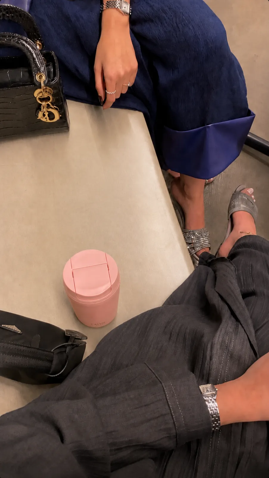 CALVE pink tumbler shared during a stylish gathering